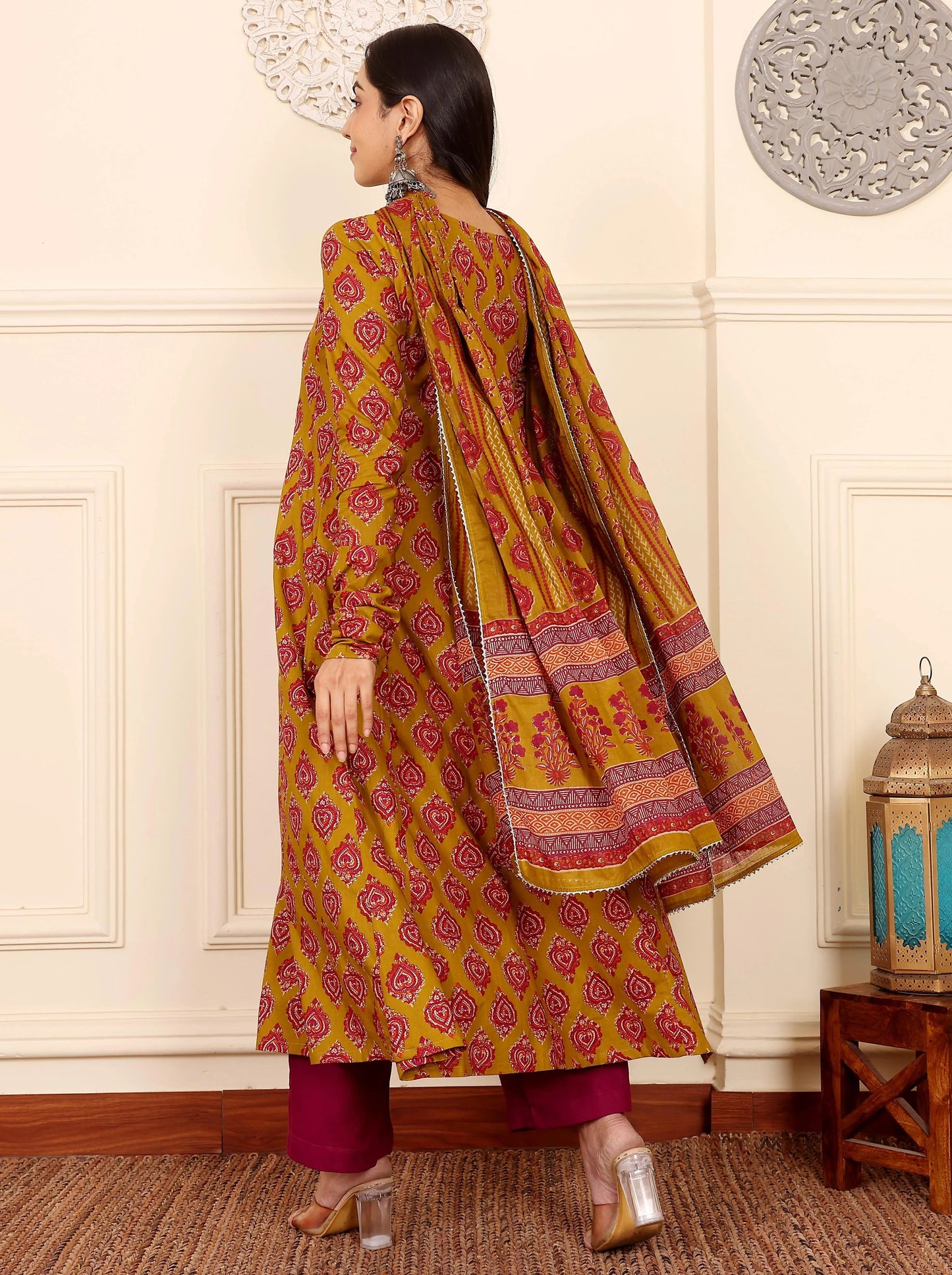 Yellow Anarkali Kurta And Pant Set With Dupatta