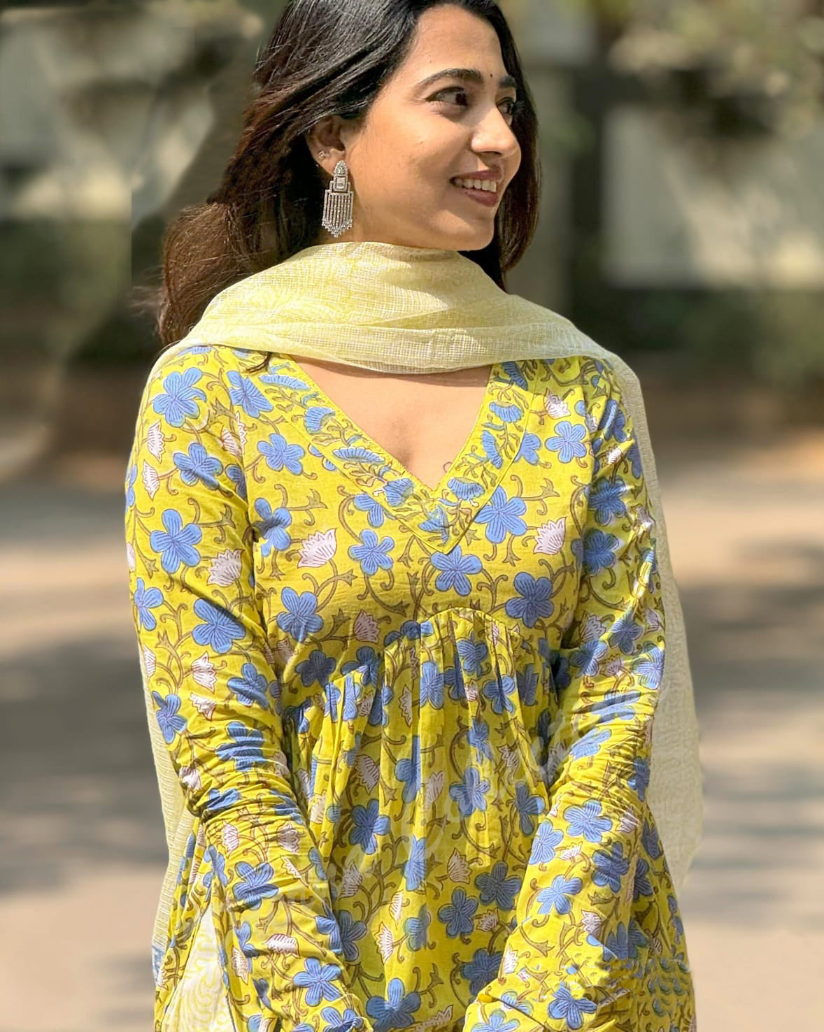 Yellow Anarkali Kurta And Pant Set With Dupatta