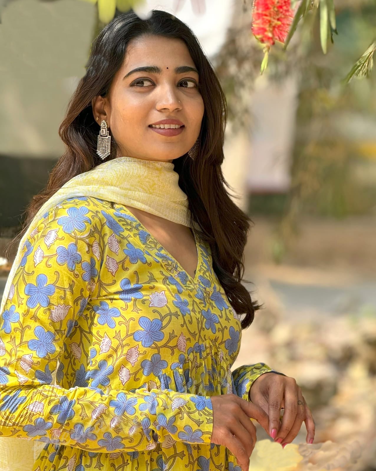 Yellow Anarkali Kurta And Pant Set With Dupatta