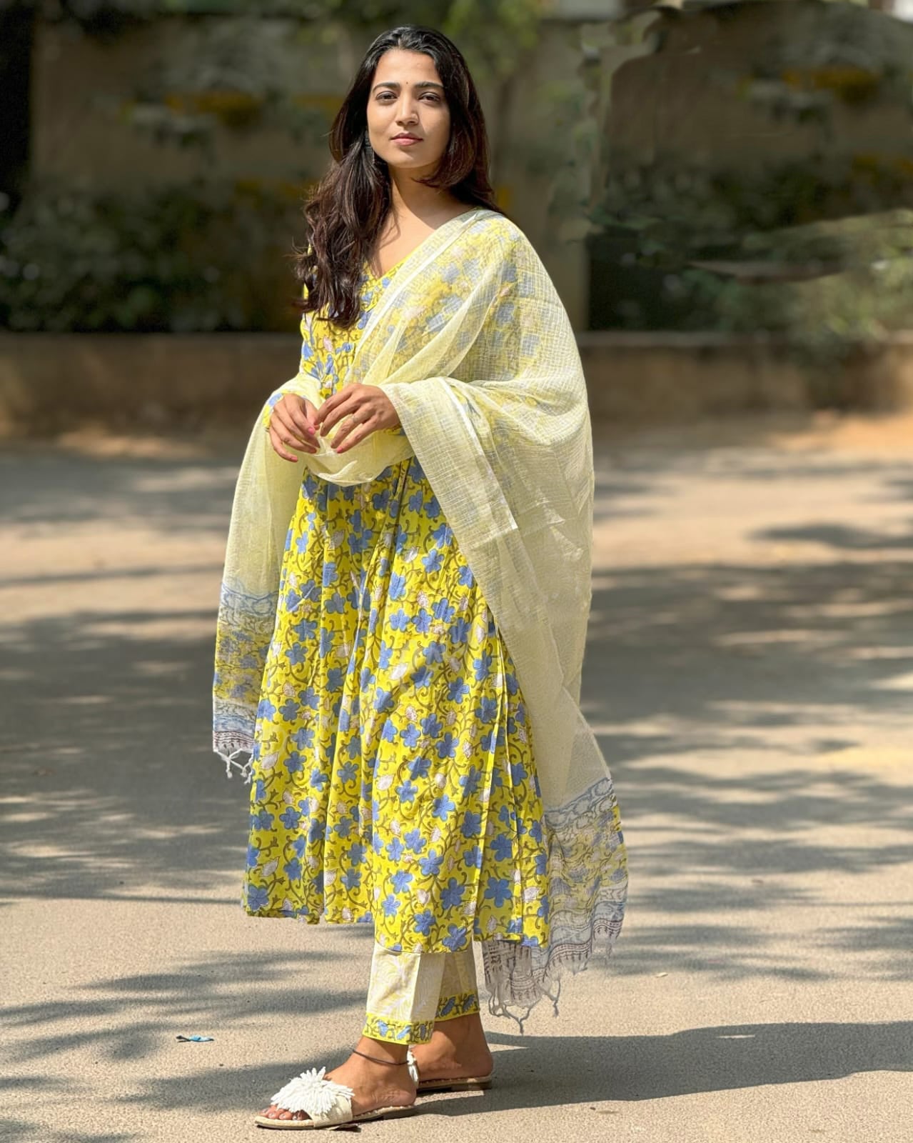 Yellow Anarkali Kurta And Pant Set With Dupatta