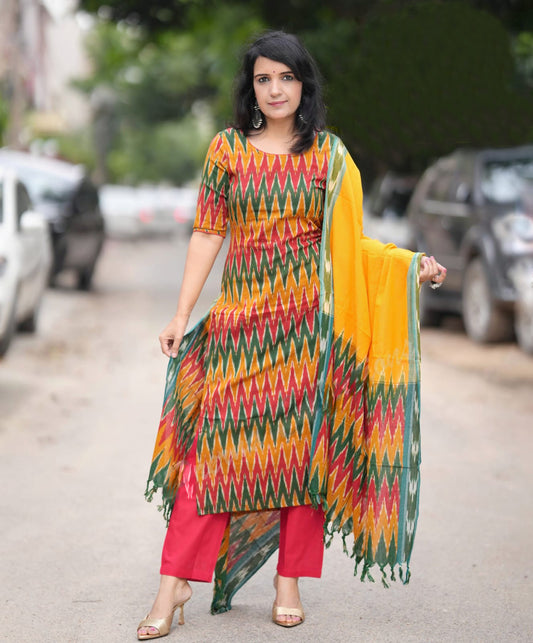 Clourful Printed Kurta and Pant Set with Dupatta