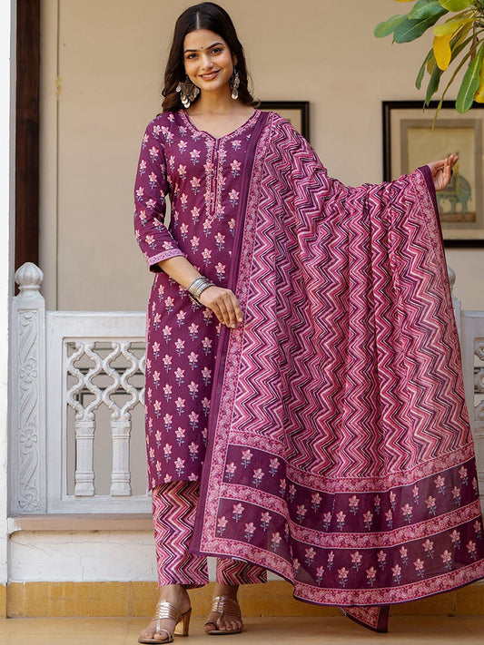 Purple Kurta Set With Dupatta