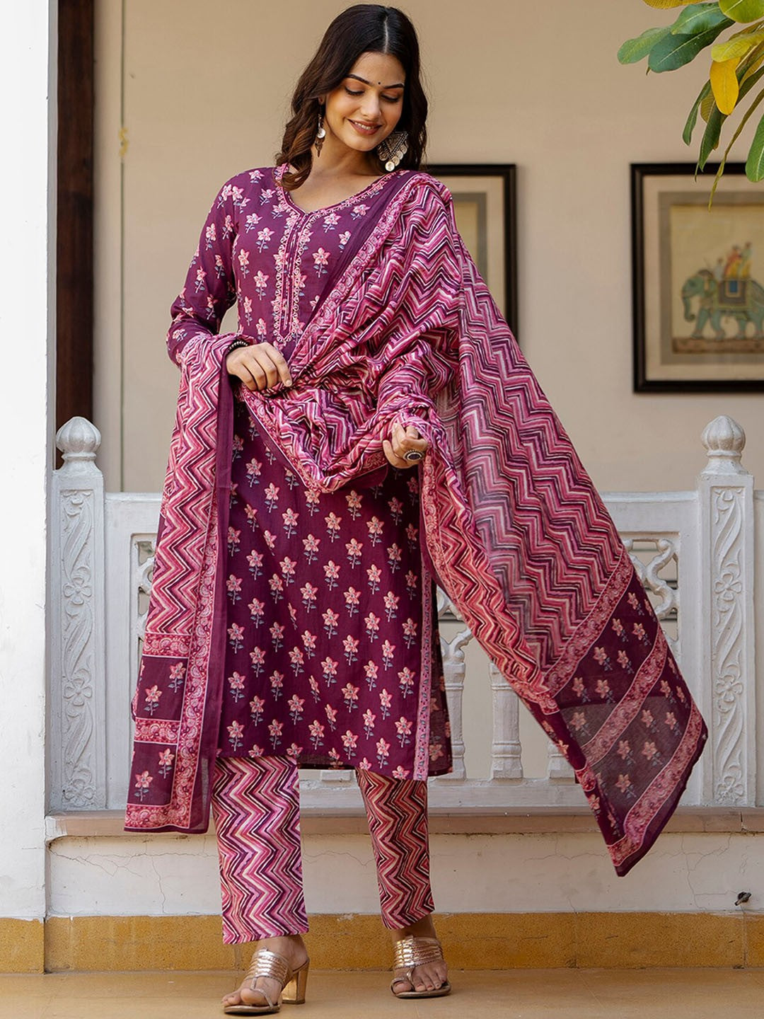 Purple Kurta Set With Dupatta
