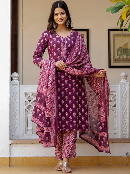 Purple Kurta Set With Dupatta