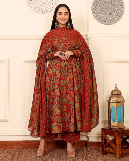 Red Kurta Set With Dupatta