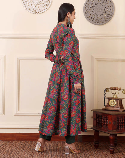 Red-Green Kurta Set With Dupatta