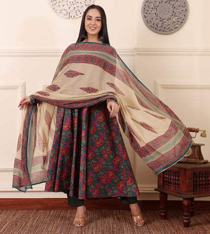 Red-Green Kurta Set With Dupatta