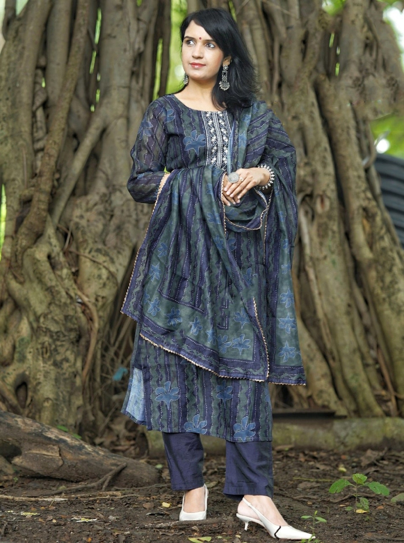 Blue Straight Kurta And Pant Set With Dupatta