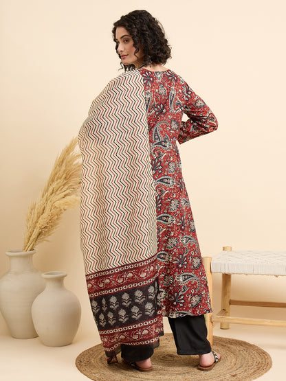 Maroon Anarkali Kurta And Pant Set With Dupatta