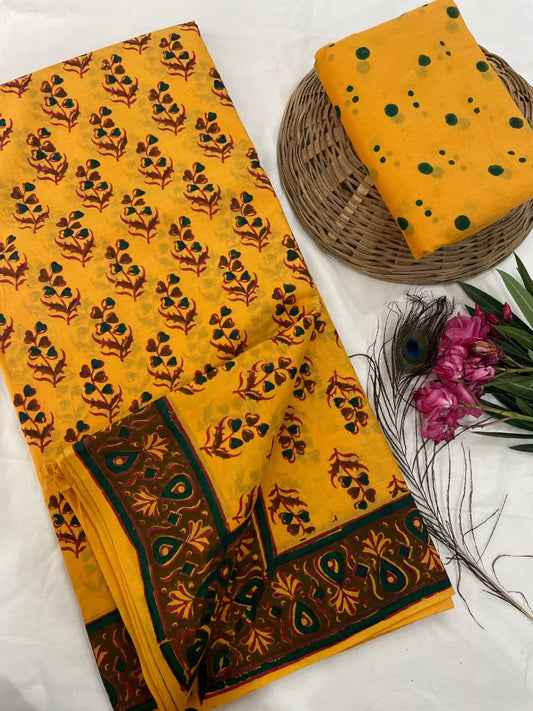 Cotton Mul Mul Hand Block Printed Sarees
