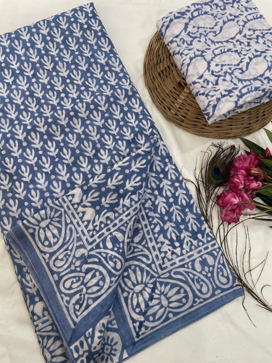 Cotton Mul Mul Hand Block Printed Sarees