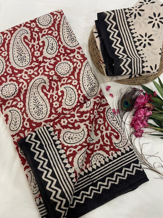 Cotton Mul Mul Hand Block Printed Sarees