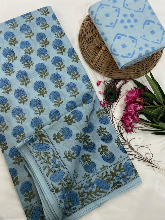 Cotton Mul Mul Hand Block Printed Sarees