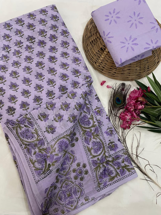 Cotton Mul Mul Hand Block Printed Sarees