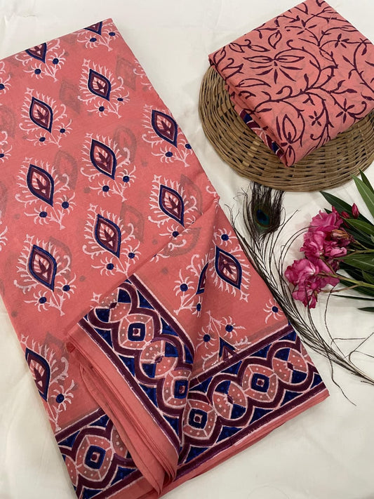 Cotton Mul Mul Hand Block Printed Sarees