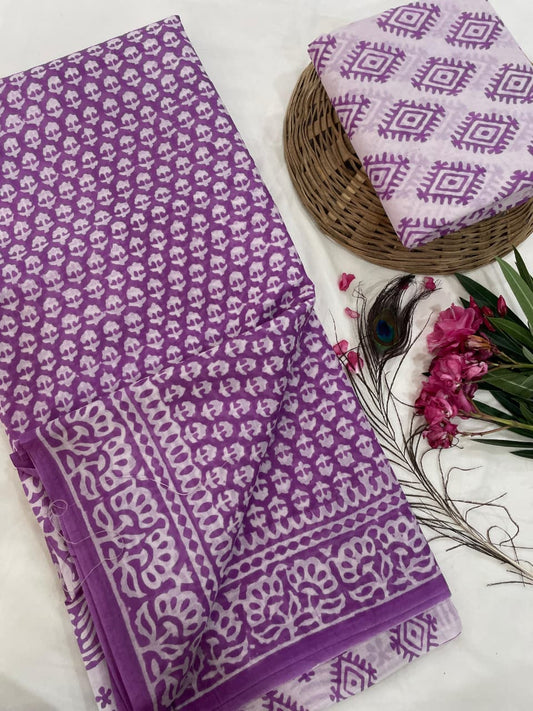 Cotton Mul Mul Hand Block Printed Sarees