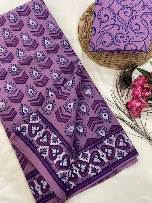 Cotton Mul Mul Hand Block Printed Sarees