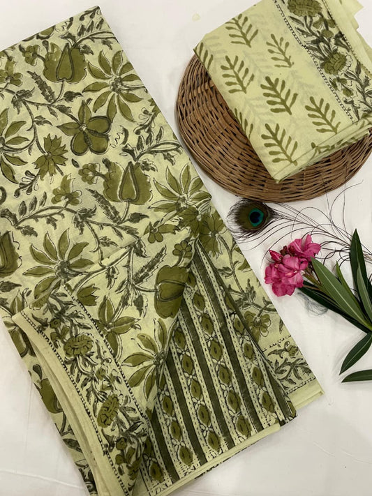 Cotton Mul Mul Hand Block Printed Sarees