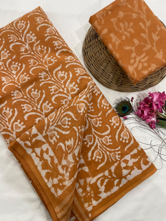 Cotton Mul Mul Hand Block Printed Sarees