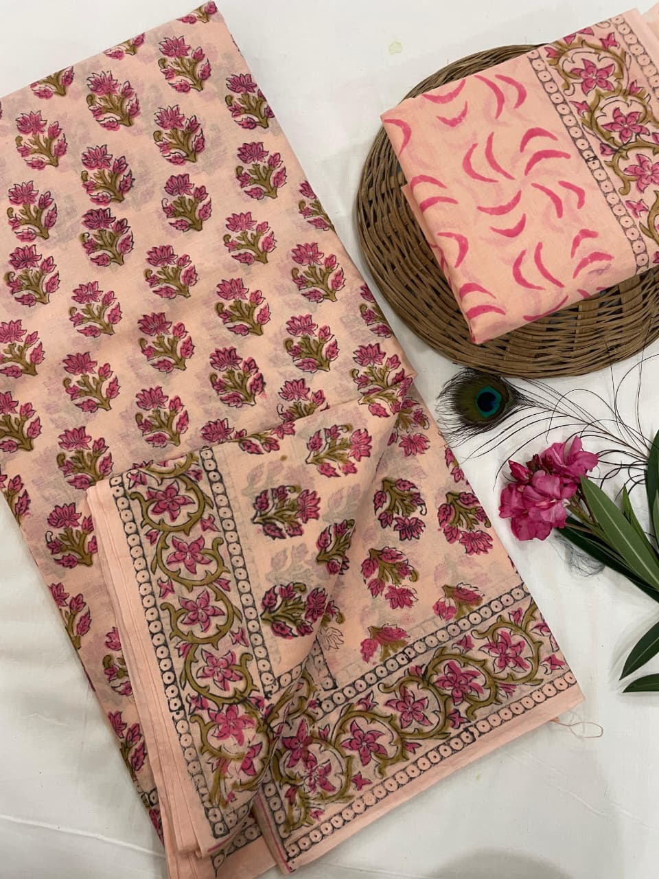 Cotton Mul Mul Hand Block Printed Sarees