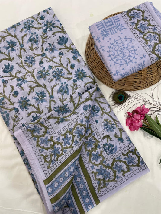 Cotton Mul Mul Hand Block Printed Sarees