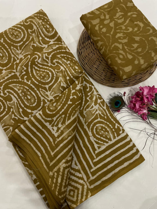 Cotton Mul Mul Hand Block Printed Sarees