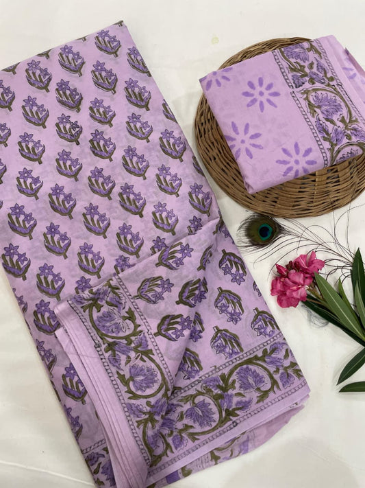 Cotton Mul Mul Hand Block Printed Sarees