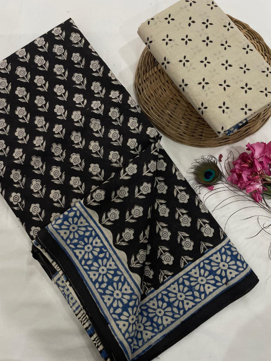 Cotton Mul Mul Hand Block Printed Sarees