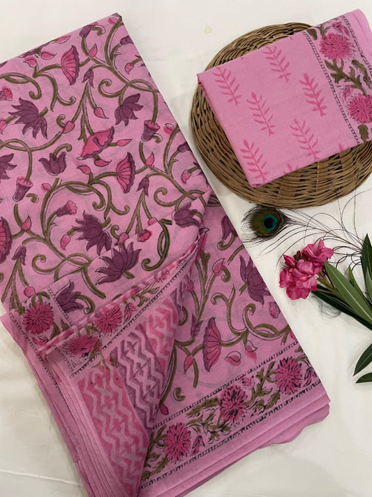 Cotton Mul Mul Hand Block Printed Sarees