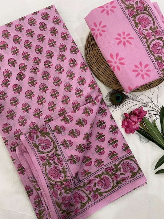 Cotton Mul Mul Hand Block Printed Sarees