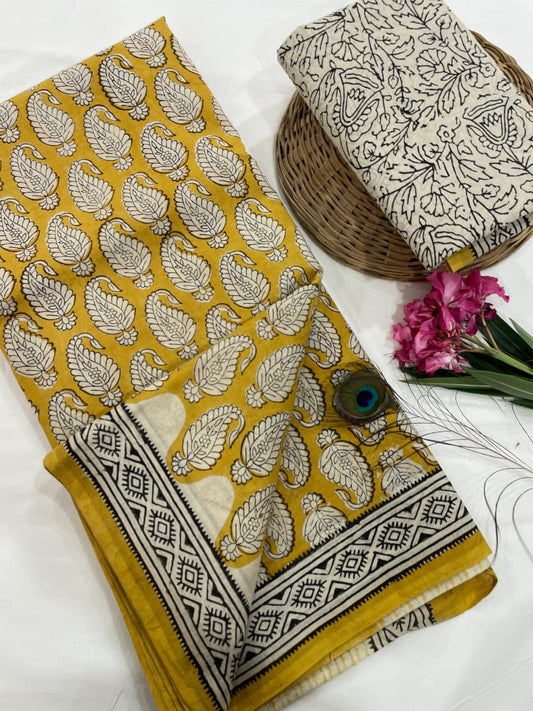 Cotton Mul Mul Hand Block Printed Sarees