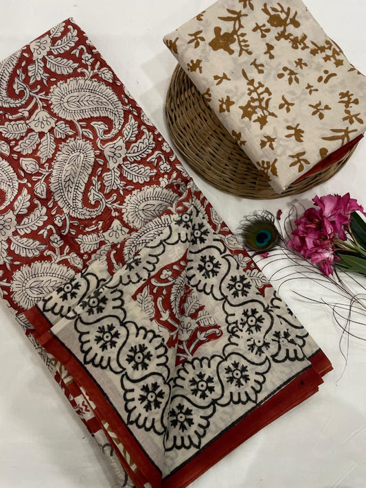 Cotton Mul Mul Hand Block Printed Sarees