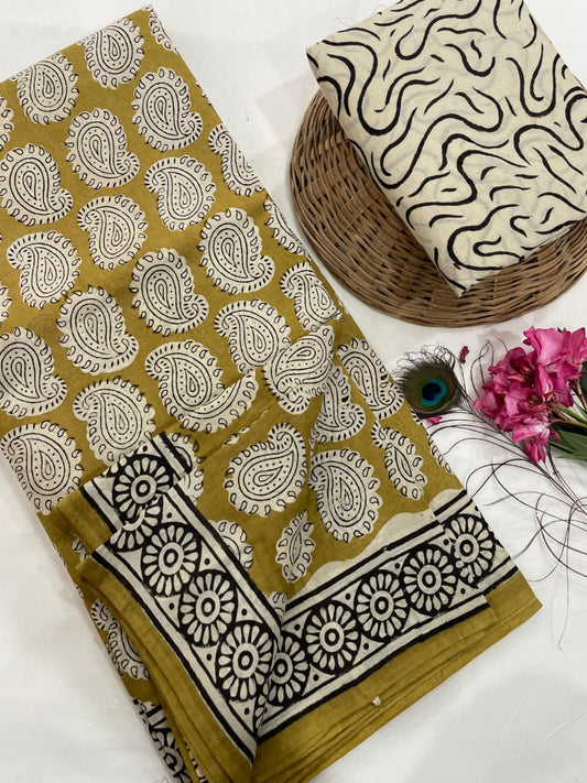 Cotton Mul Mul Hand Block Printed Sarees