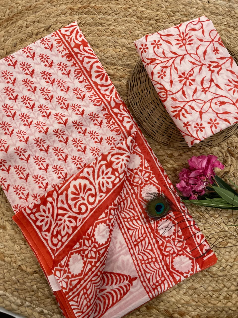 Cotton Mul Mul Hand Block Printed Sarees