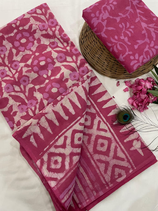 Cotton Mul Mul Hand Block Printed Sarees