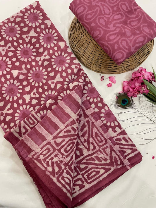 Cotton Mul Mul Hand Block Printed Sarees