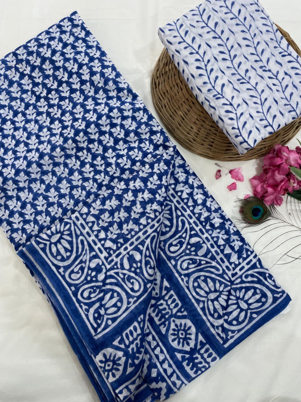 Cotton Mul Mul Hand Block Printed Sarees