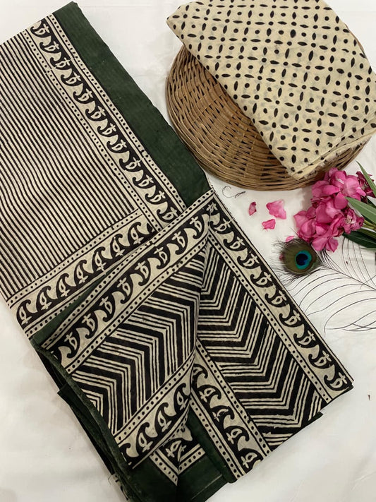 Cotton Mul Mul Hand Block Printed Sarees