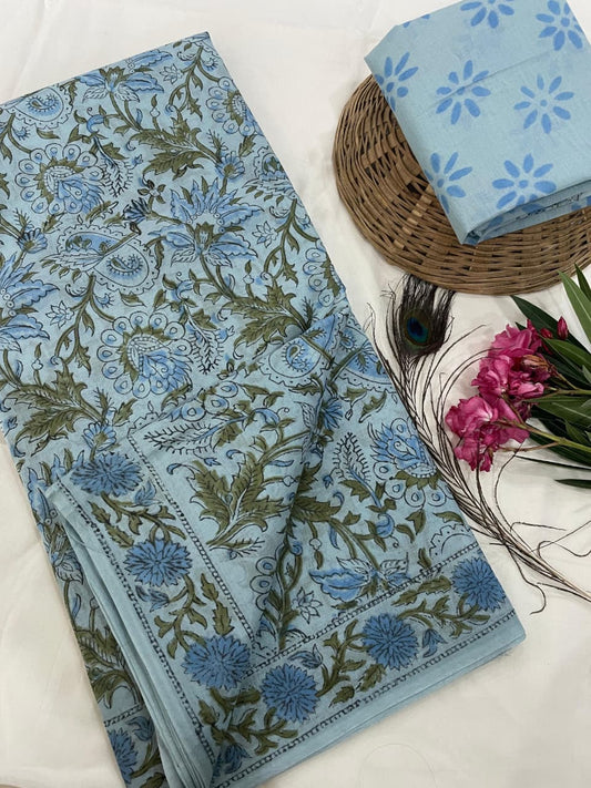 Cotton Mul Mul Hand Block Printed Sarees