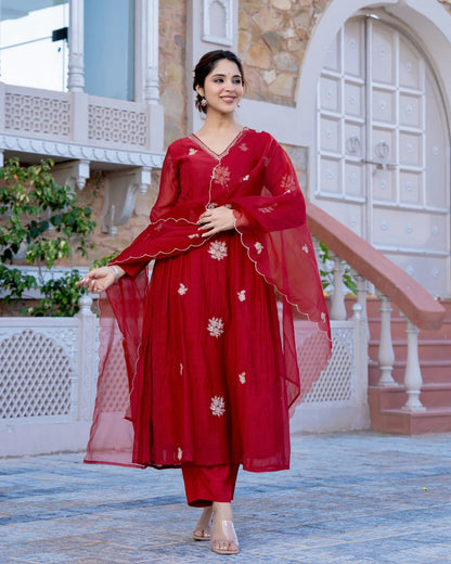 Red Kurta Set With Dupatta