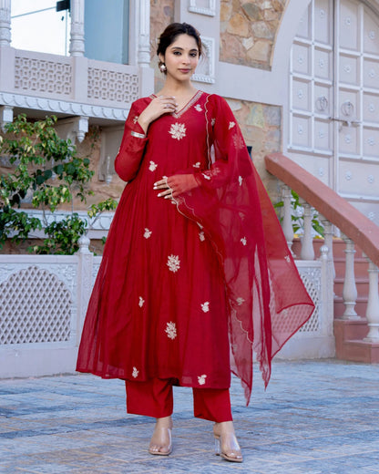 Red Kurta Set With Dupatta