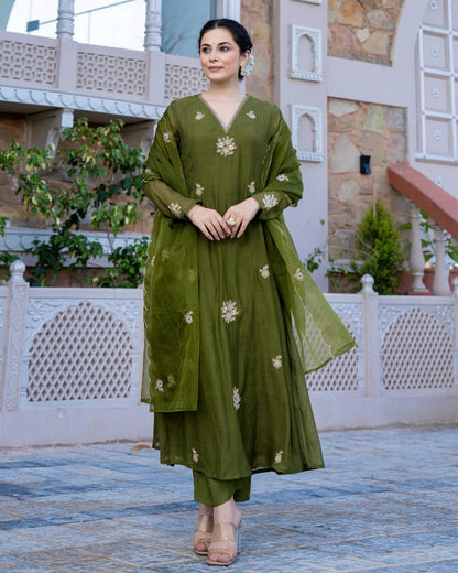 Green Kurta Set With Dupatta