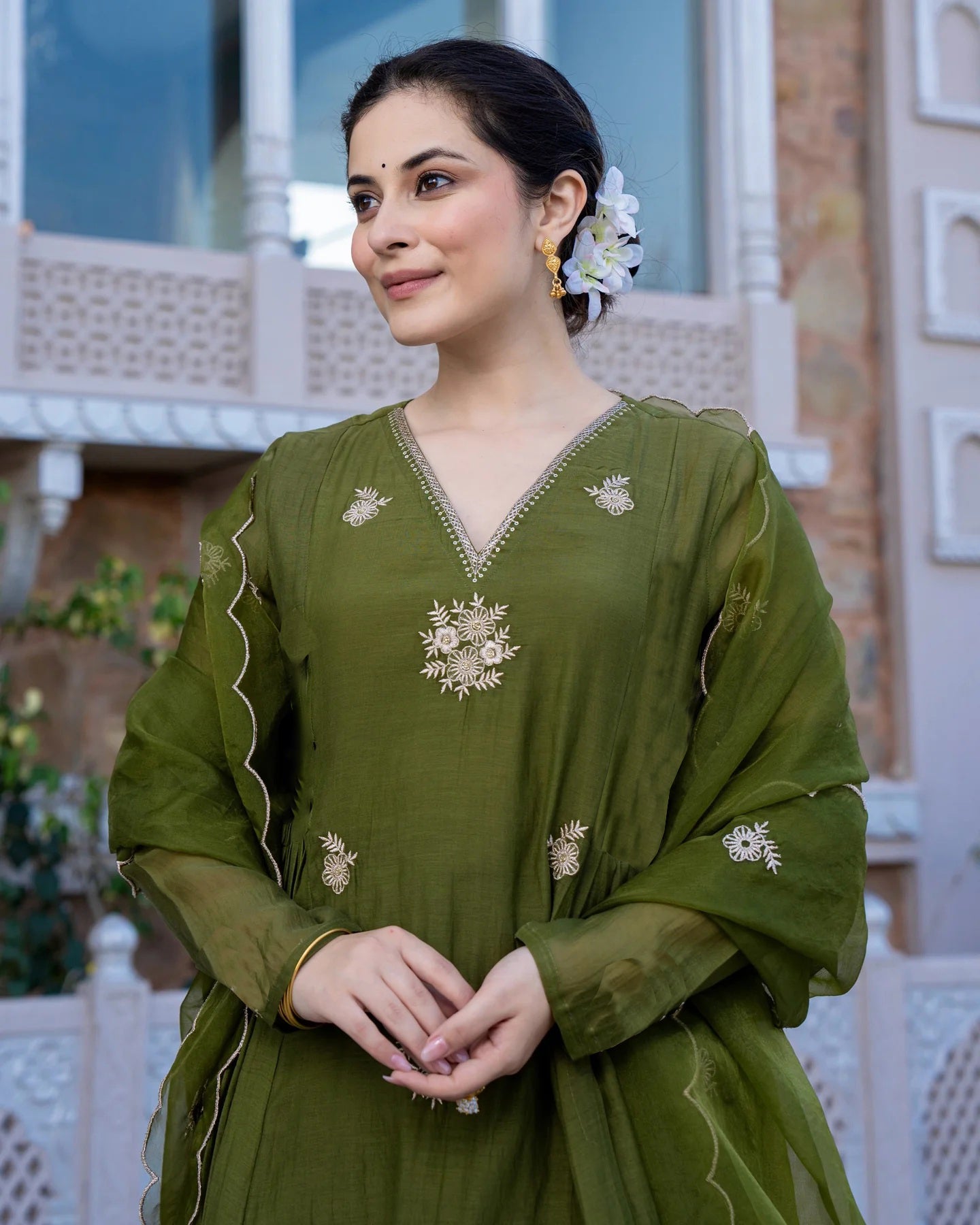 Green Kurta Set With Dupatta