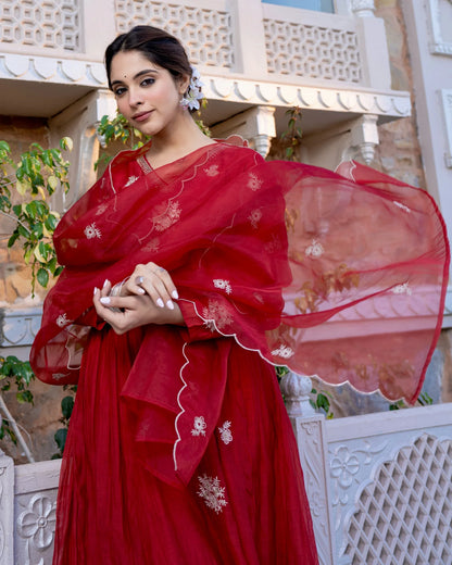 Red Kurta Set With Dupatta