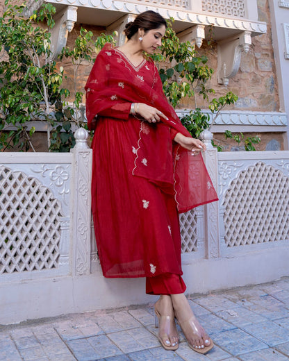 Red Kurta Set With Dupatta