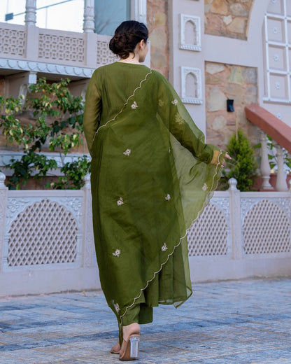 Green Kurta Set With Dupatta