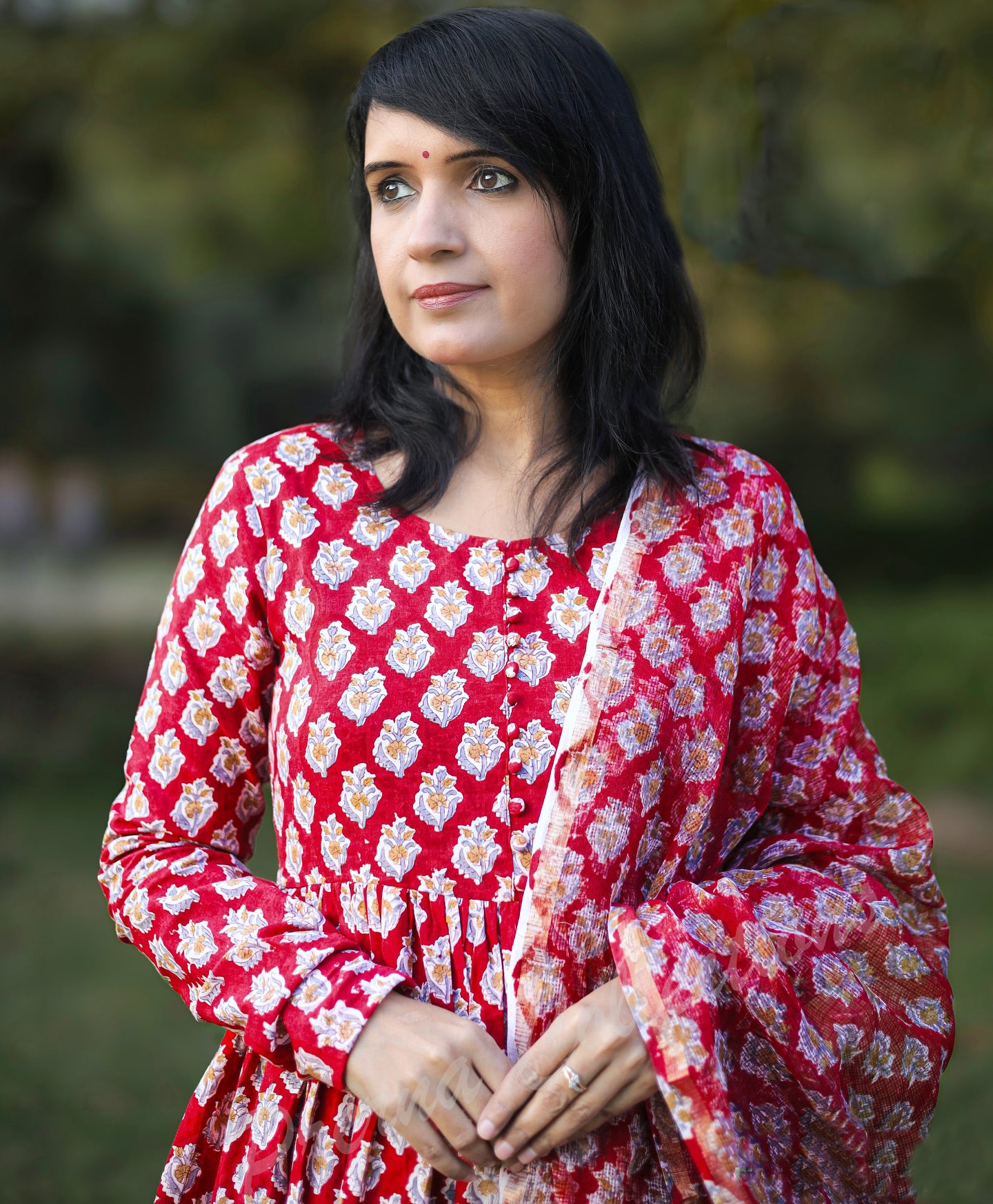 Red Anarkali Kurta And Pant Set With Dupatta