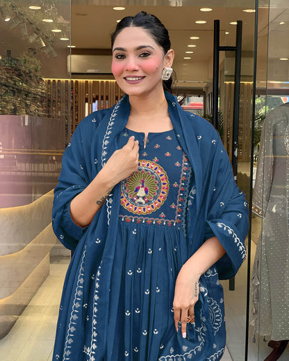 More Peach Anarkali Kurta And Pant Set With Dupatta