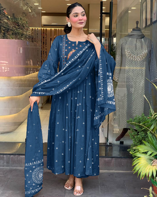 More Peach Anarkali Kurta And Pant Set With Dupatta