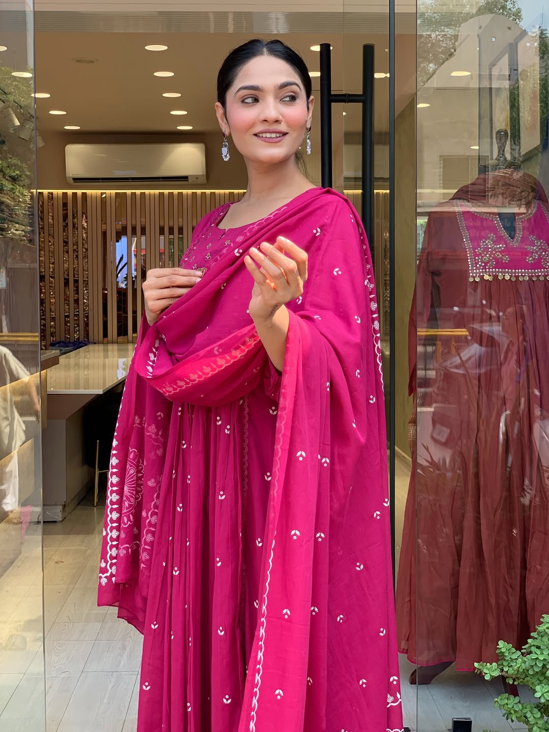 Pink Anarkali Kurta And Pant Set With Dupatta